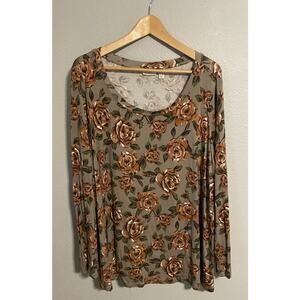 Logo by Lori Goldstein Womens Top 2X Floral Stretch Long Sleeve Romantic Fairy